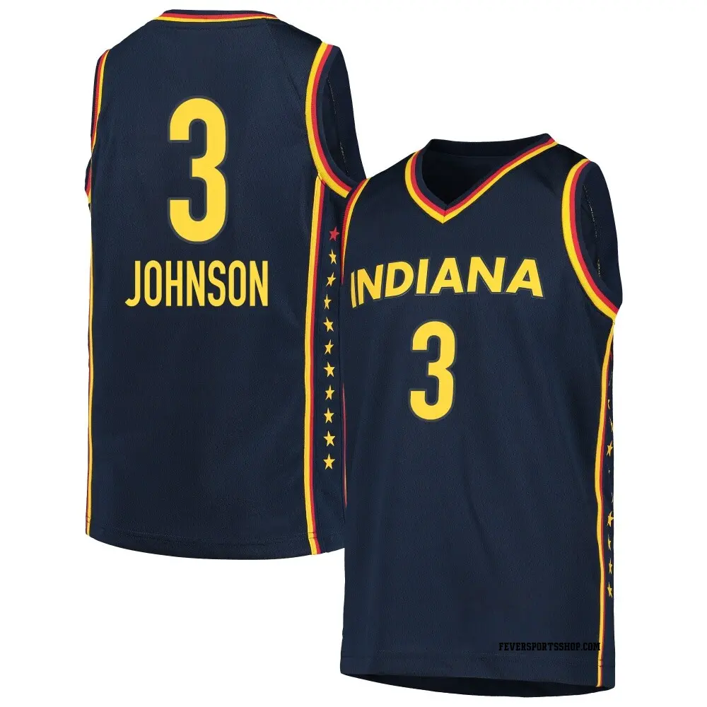 Youth Raven Johnson ＃3 Explorer Edition Victory Navy Indiana Fever 2021 Jersey